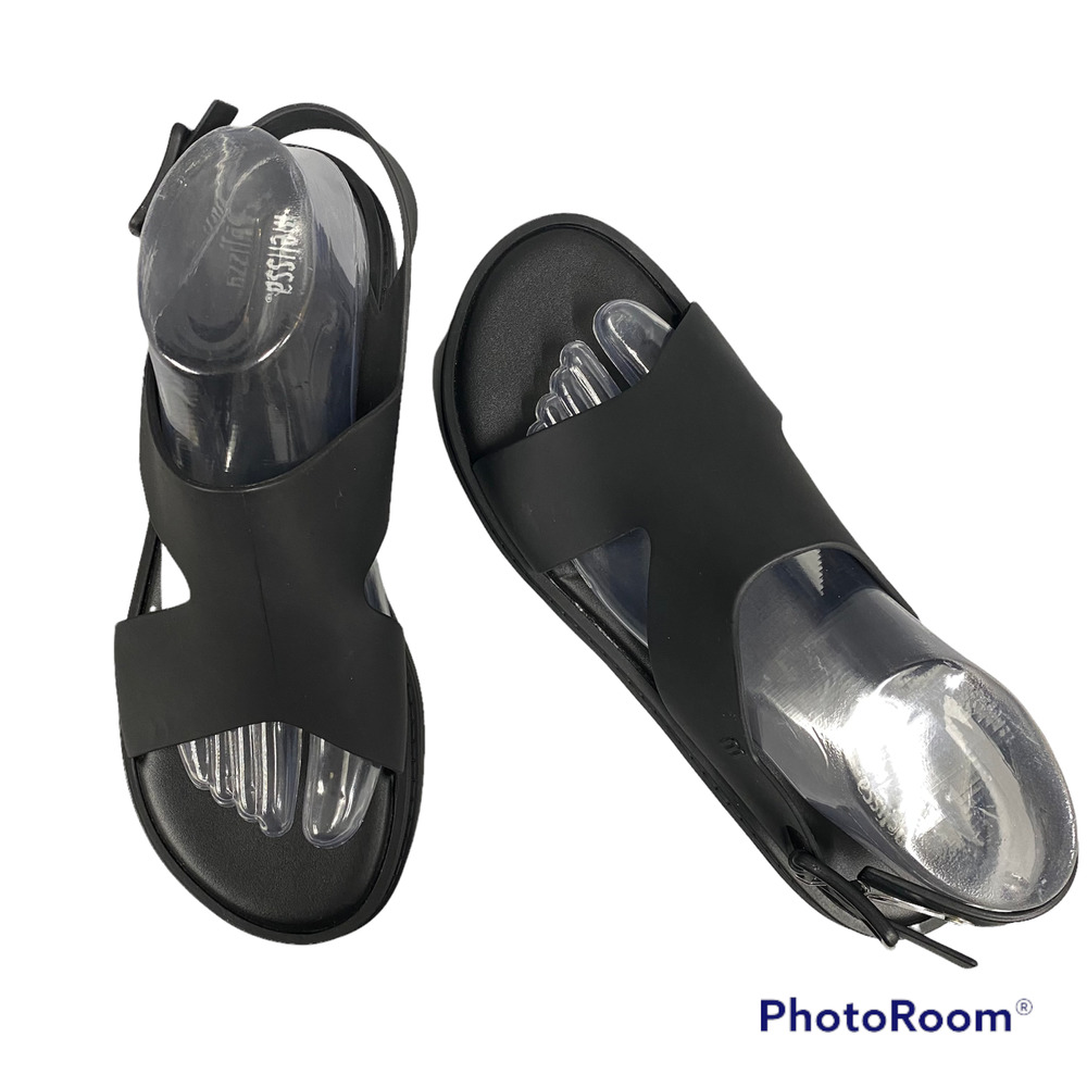 Melissa Women's Hotness Flatform Jelly Sandals Sz 10 (41/42) Black Cutout Buckle